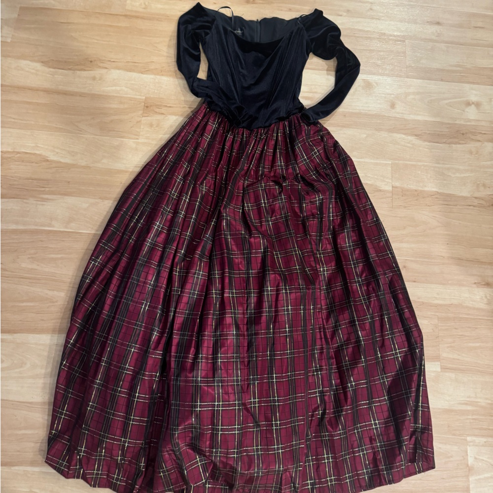 Vintage 90s Black Velvet and Plaid Tulle Dress Size 00 Holiday Costume